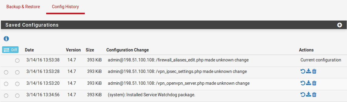 pfSense Backup Configuration History