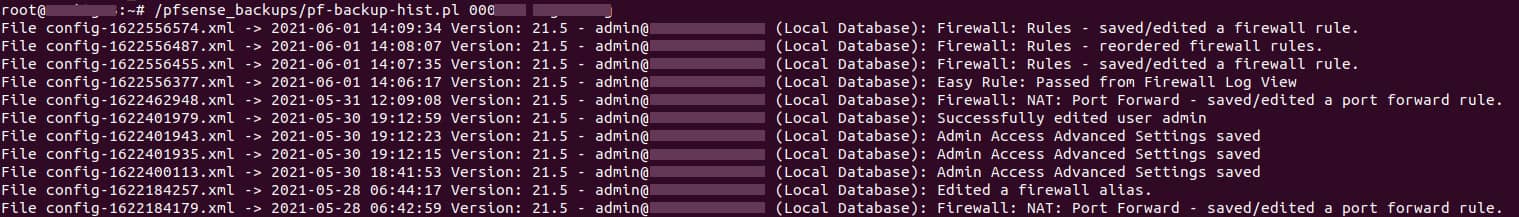 pfSense Display Configuration Change backup