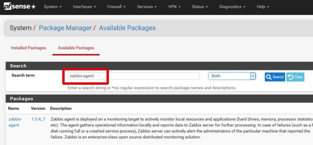 pfSense Zabbix agent